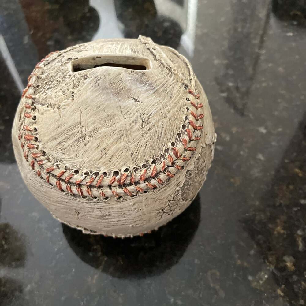 Vintage Hard Resin Softball/Baseball Coin Bank - White
